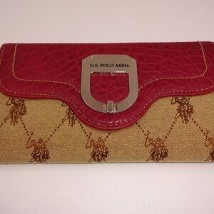 US Polo Assn Burgundy Brown Logo Wallet Pony Horse Rider Credit Cards Coins